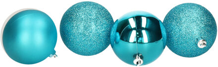 4x stuks kerstballen turquoise blauw mix kunststof 8 cm - Kerstbal