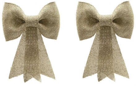 4x stuks kerstboomversiering gouden strikken met glitter pailletten 14 cm