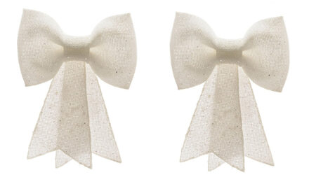 4x stuks kerstboomversiering witte strikken met glitter pailletten 14 cm - Kersthangers/kerstornamenten