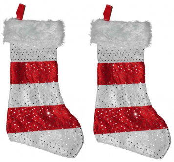 4x stuks kerstsokken rood met wit 43 cm