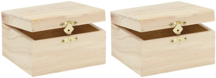 4x stuks klein houten kistje rechthoek 12.5 x 11.5 x 7.5 cm