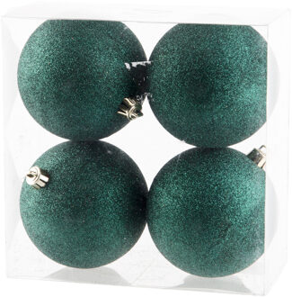 4x stuks kunststof glitter kerstballen donkergroen 10 cm - Kerstbal