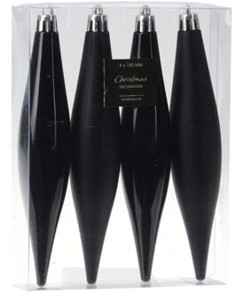 4x stuks kunststof ijspegels kersthangers zwart 15 cm mat/glans - Kersthangers