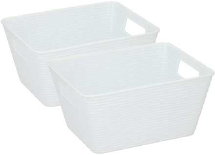 4x Stuks kunststof opbergmandjes wit 26 x 20 x 13 cm