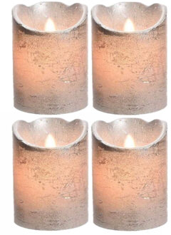 4x stuks LED kaarsen/stompkaarsen zilver 10 cm flakkerend - Action products