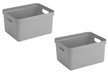 4x stuks lichtgrijze opbergboxen/opbergdozen/opbergmanden kunststof - 32 liter - opbergen manden/dozen/bakken - opbergers