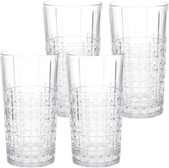 4x Stuks longdrink glazen met relief 490 ml - Longdrinkglazen Transparant