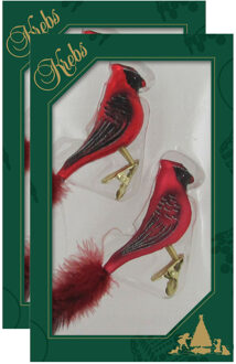4x stuks luxe glazen decoratie vogels op clip kardinaal rood 15 cm