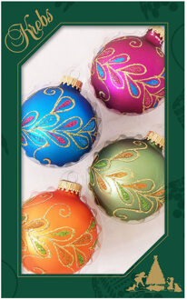 4x stuks luxe glazen kerstballen 7 cm blauw/roze/oranje/groen - Kerstbal Multikleur