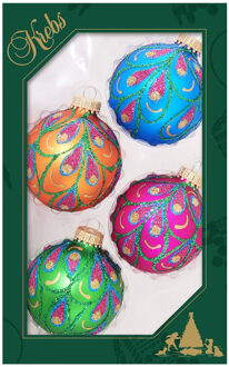 4x stuks luxe glazen kerstballen 7 cm blauw/roze/oranje/groen - Kerstbal Multikleur