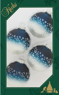 4x stuks luxe glazen kerstballen 7 cm blauw/wit met sterren - Kerstbal