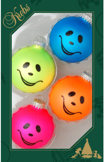 4x stuks luxe glazen kerstballen 7 cm neon Smile Emoticon