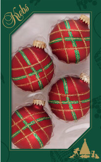 4x stuks luxe glazen kerstballen 7 cm rood velvet met ruit - Kerstbal