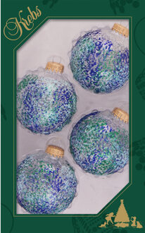 4x stuks luxe glazen kerstballen 7 cm transparant met blauwe glitters Lichtblauw