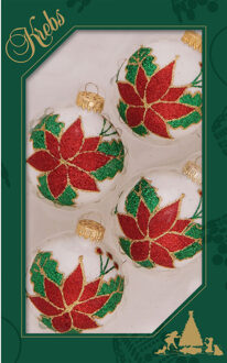 4x stuks luxe glazen kerstballen 7 cm wit met rode kerstster