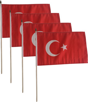 4x stuks luxe zwaaivlag Turkije 30 x 45 cm - Landen thema feestartikelen/versiering