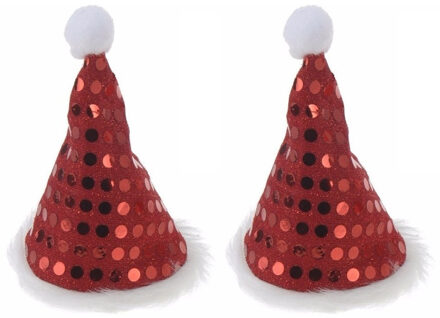 4x stuks mini kerstmutsjes met pailletten op clip