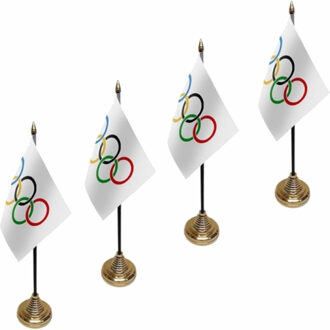 4x stuks olympische Spelen tafelvlaggetjes 10 x 15 cm met standaard