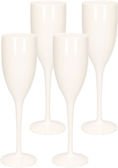 4x stuks onbreekbaar champagne/prosecco flute glas wit kunststof 15 cl/150 ml - Champagneglazen