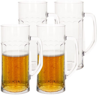 4x stuks onbreekbare bierpul ribbel transparant kunststof 56 cl/560 ml - Bierglazen