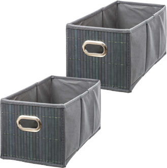 4x stuks opbergmand/kastmand 6.5 liter grijs linnen/bamboe 15 x 14 x 31 cm - Opbergmanden