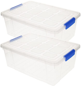 4x stuks Opslag/opberg bakken/kisten/manden met deksel 37 x 26 x 14 cm transparant