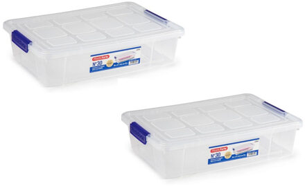 4x stuks opslagbak/organizer met deksel 5 liter transparant - Opbergbakken - 26 x 40 x 8,5 cm