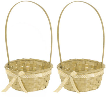 4x stuks Paaseieren mandjes geel rond met hengsel 39 cm