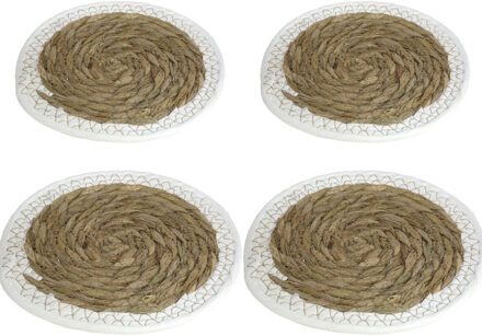 4x stuks Pannen onderzetters van zeegras rond 20 en 24 cm - Panonderzetters Beige