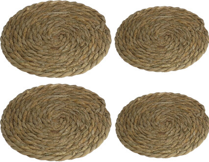 4x stuks Pannen onderzetters van zeegras rond 22 en 32 cm - Panonderzetters Beige