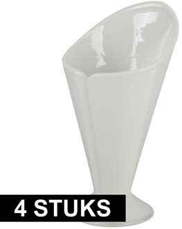 4x stuks patat zak houders van porselein 11 cm - Serveerschalen Wit