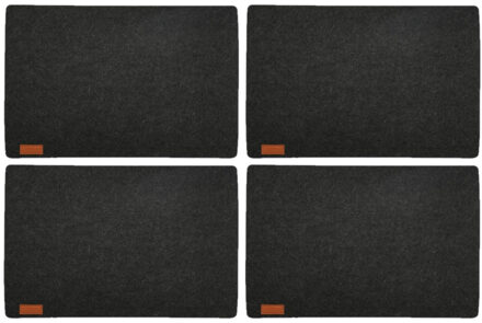 4x stuks rechthoekige placemats met ronde hoeken polyester antraciet 30 x 45 cm - Placemats Grijs