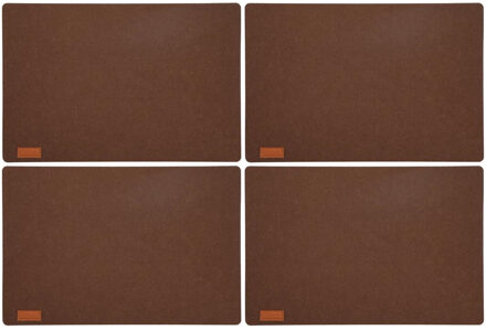 4x stuks rechthoekige placemats met ronde hoeken polyester cappuccino bruin 30 x 45 cm - Placemats