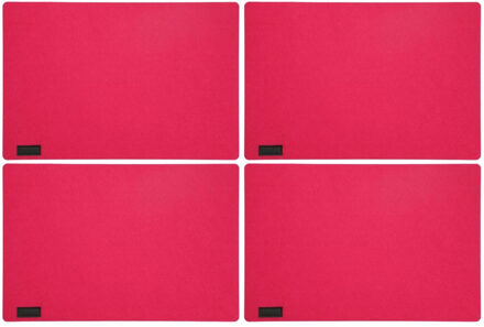 4x Stuks Rechthoekige Placemats Met Ronde Hoeken Polyester Fuchsia Roze 30 X 45 Cm - Placemats