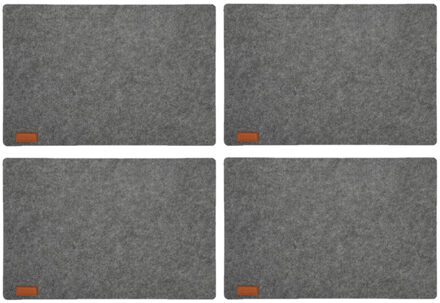 4x stuks rechthoekige placemats met ronde hoeken polyester grijs 30 x 45 cm - Placemats