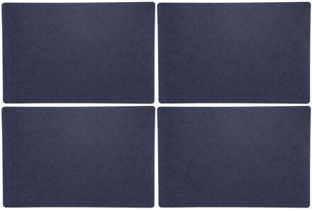 4x stuks rechthoekige placemats met ronde hoeken polyester navy blauw 30 x 45 cm