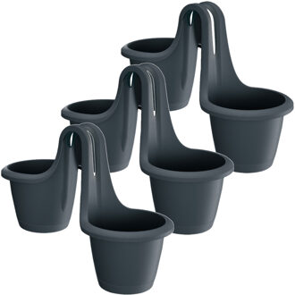 4x Stuks Respana twins ronde balkon plantenpotten/bloempotten antraciet 2x 2,5 liter