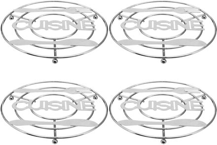 4x Stuks ronde pannen onderzetter zilver Cuisine 20 cm van verchroomd metaal - Panonderzetters Zilverkleurig