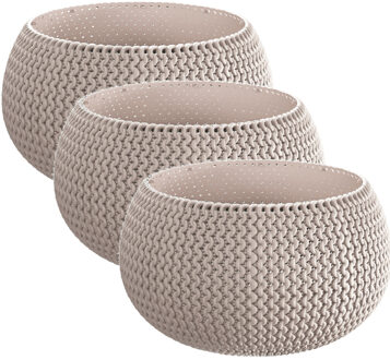 4x Stuks ronde taupe Splofy kunststof bloempotten/plantenpotten 2,3 liter - 24 cm - binnen/buiten decoratie