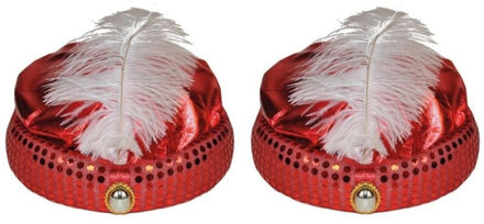 4x stuks rood Arabisch Sultan verkleed hoedje met diamant en veer