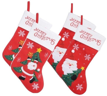 4x stuks rood/witte kerstsokken van 40 cm