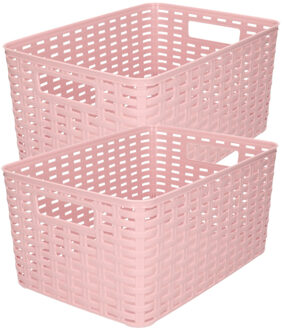 4x stuks rotan gevlochten opbergmand/opbergbox kunststof - Oud roze - 22 x 33 x 16 cm