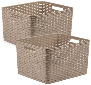 4x stuks rotan gevlochten opbergmand/opbergbox kunststof - taupe - 34 x 40 x 23 cm