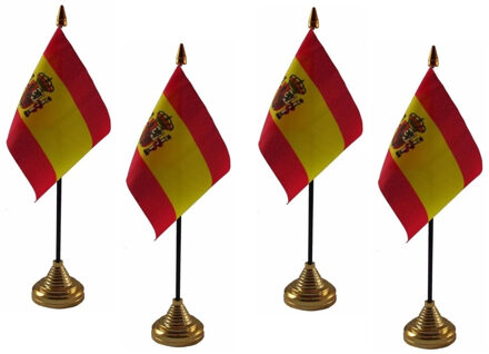 4x stuks Spanje tafelvlaggetje 10 x 15 cm met standaard - Spaanse feestartikelen/versieringen