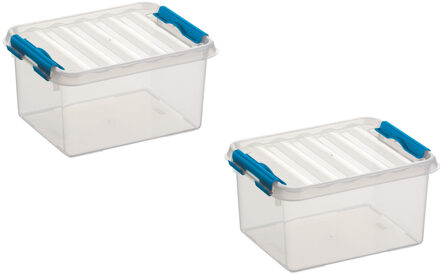 4x stuks sunware Q-Line opberg boxen/opbergdozen 2 liter 20 x 15 x 10 cm kunststof - Praktische opslagboxen - Opbergbakken