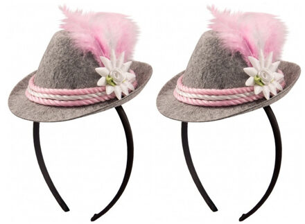 4x stuks tiara met tiroler verkleed hoedje roze - Oktoberfest/carnaval feesthoeden