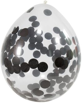 4x stuks Transparante ballonnen zwarte confetti 30 cm