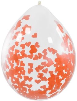 4x stuks transparante valentijn ballon rode hartjes confetti 30 cm