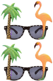4x stuks tropische carnaval verkleed party bril met flamingo en palmboom