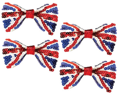 4x stuks union Jack vlag kleuren Engelse pailletten vlinder strik